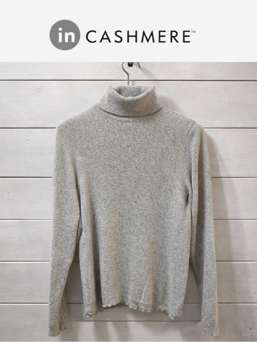 IN CASHMERE Light Grey beige Cashmere Turtleneck Sweater Size XL